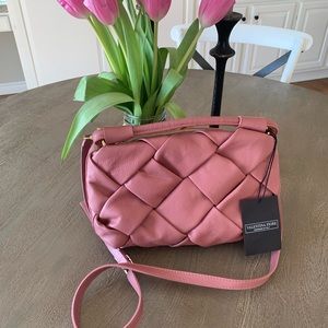 Valentina Fiore Blush Pink Woven Leather Purse
